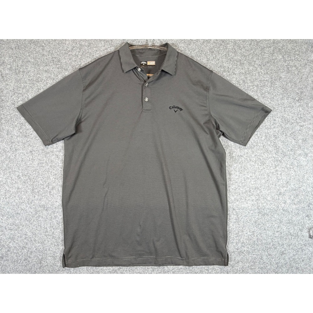 Callaway Polo Shirt Mens Large Gray Black Striped Opti-Dri Golf Short Sleeve EXC